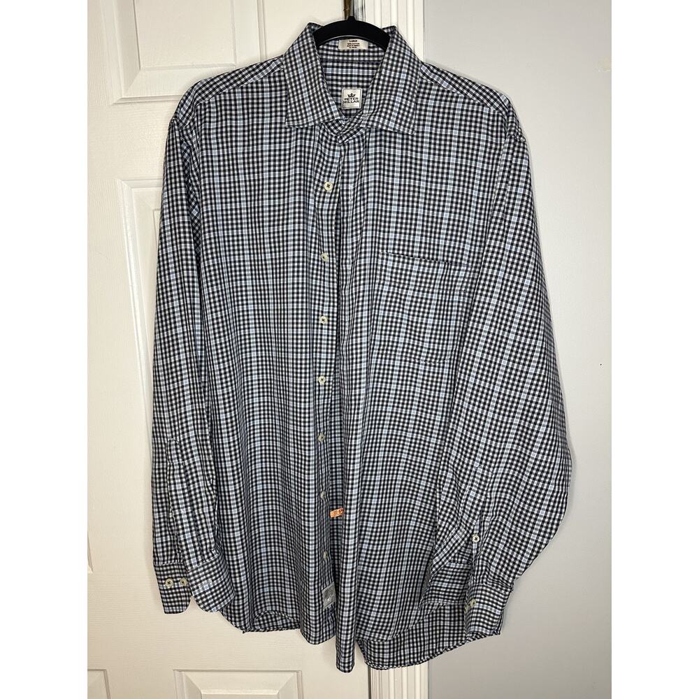 EUC Peter Millar Plaid Long Sleeve Button Up Shirt Sz Large Blue Navy White